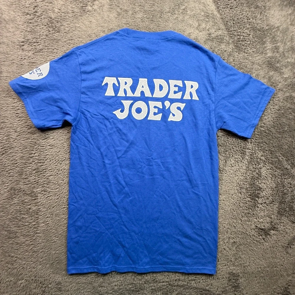 Trader Joe's Crew Employee Work Shirt NWOT Crew Neck Short Sleeve Uni S Blue